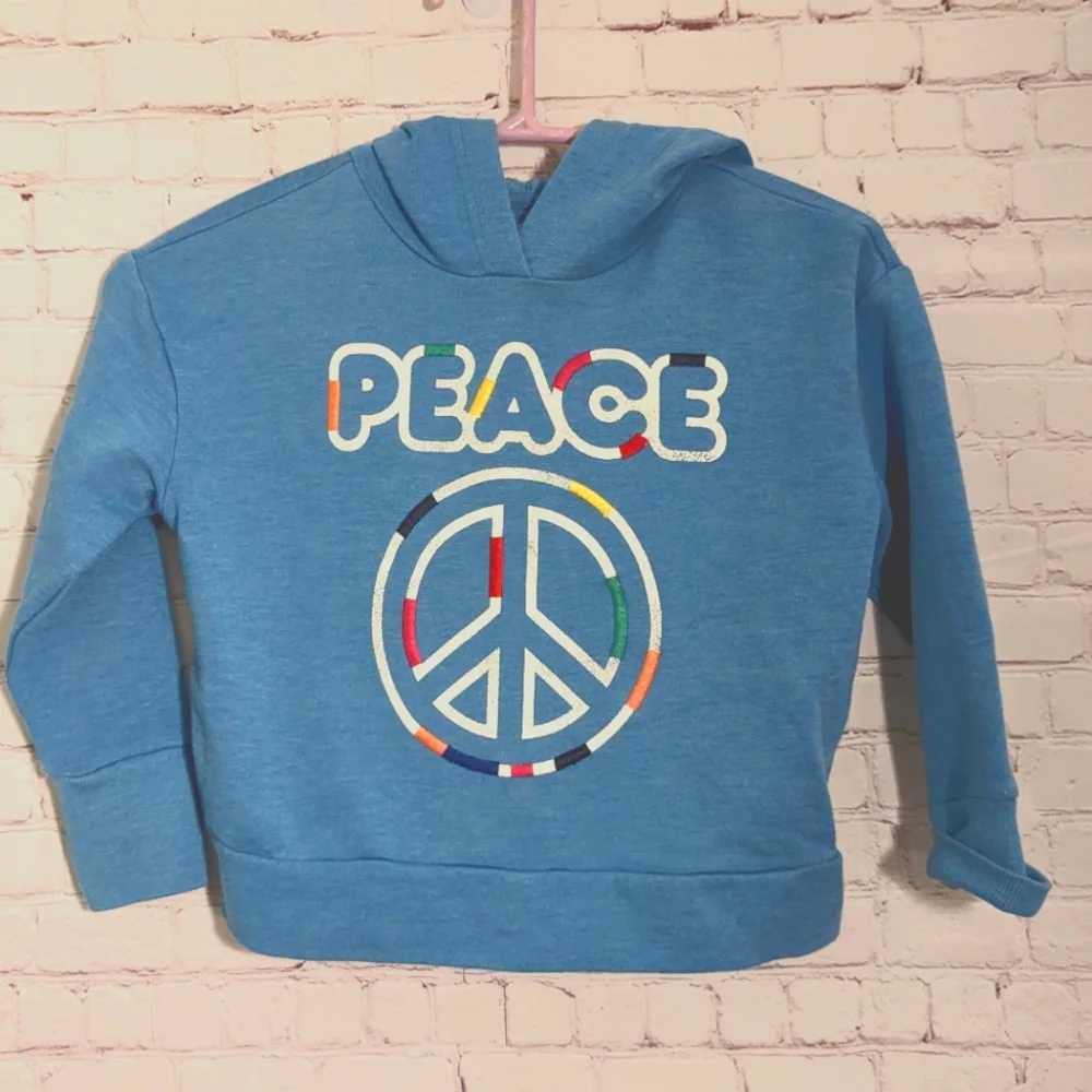 Gymboree PEACE Cropped Hooded Sweatshirt with Colorful Embroidery Girls' S 5/6 - Picture 1 of 9